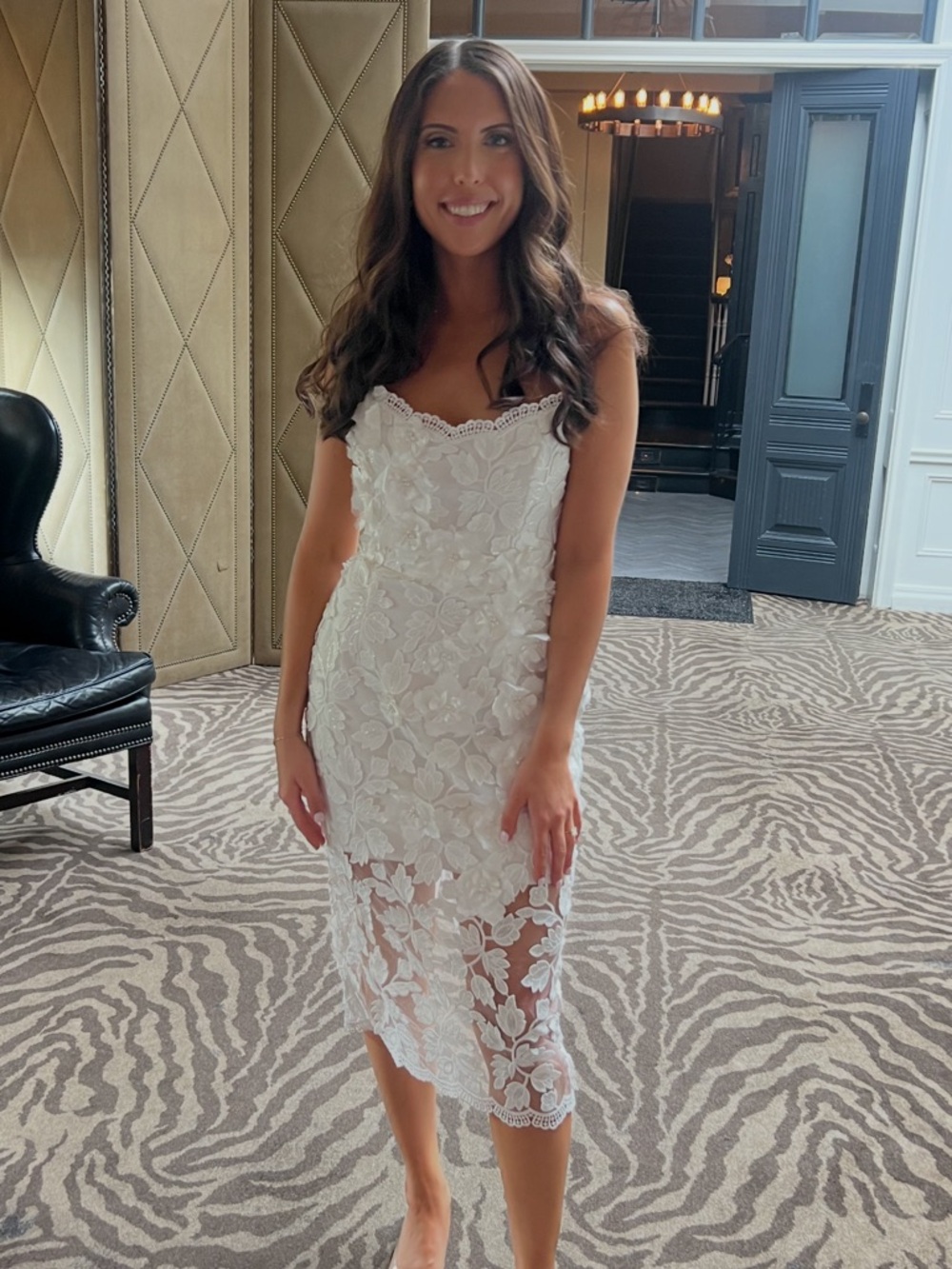 Strapless White Floral Lace Midi Dress - Women